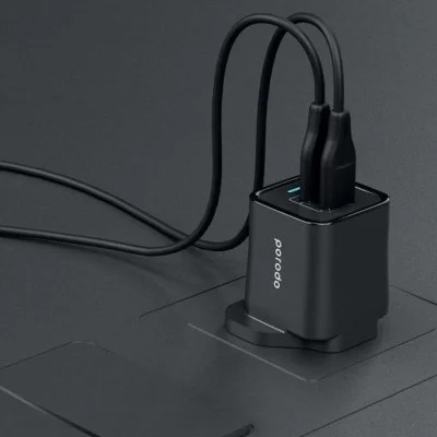 Porodo Dual USB Wall Charger 2.4A UK with PVC Lightning Cable 1.2m - Black